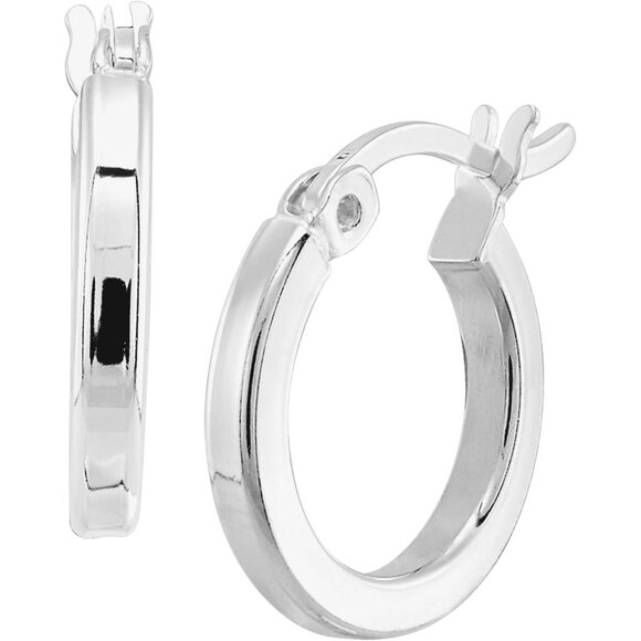 Squared Off Sterling Silver Hoop Earrings Elegant Women's Jewelry 0.63